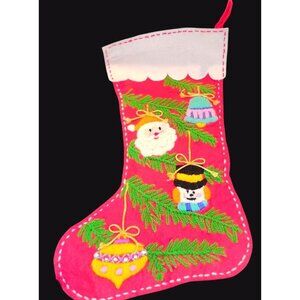 Handcrafted Christmas Stocking With Embroidered Santa & Ornament Design